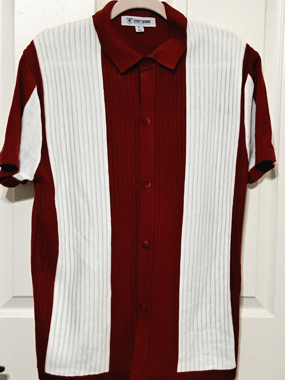 Stacy Adams Men’s Retro Vertical Block Ribbed Knit Button Up Shirt - Size Medium